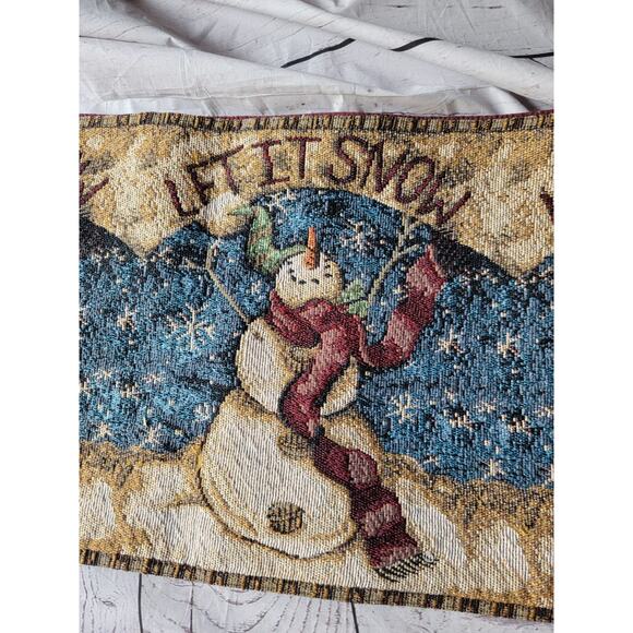 Snowman Winter Tapestry Table Runner Let it Snow Holiday 68x12 - Picture 3 of 7
